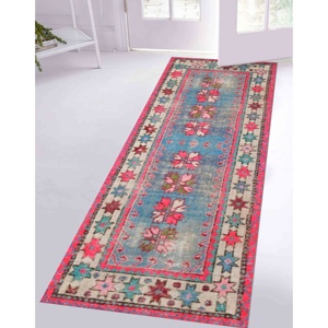 Alfombra Estampada - Patrón Azteca Navajo Anatolia Turco en Rosa y Azul, Alfombra Delgada No Tejida - Product Image 4