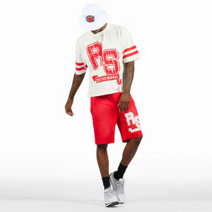 Camiseta de algodón de alta calidad Pantalones cortos con cordón Conjunto de hombre Personalizado Sun Fade Wash Empalme Serigrafía Colección de verano-Fábrica - Product Image 4