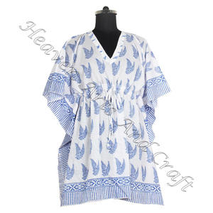 100% algodón de calidad Premium estampado de bloque de mano mejor caftán suave KFCS009 peso ligero mujeres Casual ocasión desgaste corto caftán vestido - Product Image 2