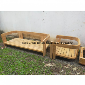 Juego de sofá seccional para exteriores de madera de teca maciza Natural hecho a mano moderno para jardín, sala de estar, hoteles, sofá, parque con cojín - Product Image 4