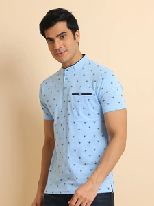 Camiseta con cuello Mandarín de alta calidad, 100% algodón, Media manga, ajuste Regular, diseño único de bolsillo de hueso, cómodo para uso diario - Product Image 4