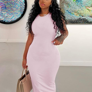 Vestidos básicos informales ajustados para salir, vestido Midi de punto sin mangas para mujer, vestido de cuello redondo acanalado sin mangas para otoño 2024 - Product Image 4