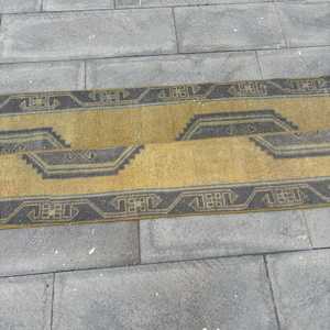 1.8x5.6 ft Rug, Vintage Turkish Rug, <b>Brown</b> <b>Wool</b> Rug - Product Image 3