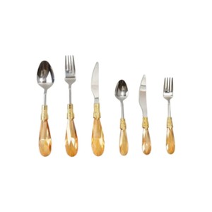 Couverts en acier inoxydable avec poignées en résine jaune Couverts à miroir Set de cuillères pour restaurant hôtel - Product Image 1