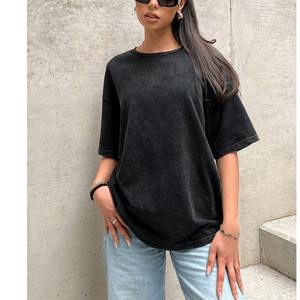 Prix de gros Lavage à l'acide lourd Logo personnalisé été 100% coton lâche blanc strass femmes T-shirt de BD - Product Image 5