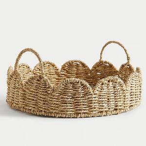 Bandeja para servir de algas marinas con borde festoneado tejido a mano de granja rústica con asas para mesa de centro decoración del hogar hecha en Vietnam - Product Image 5