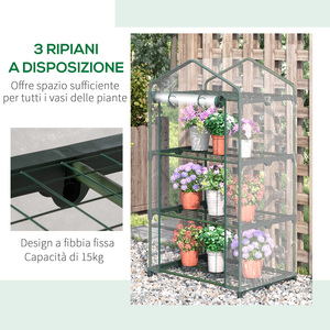 For Outsunny Mini <b>Greenhouse</b> with Transparent <b>Plastic</b> <b>Cover</b> & Steel Frame 69x49x125cm with 3 Shelves for Garden Use - Product Image 6