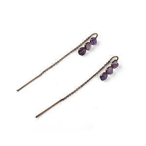 Natural Rough Amethyst <b>Earrings</b> Sterling Silver Gold Plated Gemstone Drop Dangle <b>Chain</b> Jewelry February Birthstone Gift - Product Image 5