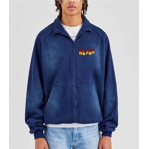 Sudadera con capucha de cuello con cremallera completa de lana de algodón pesado hecha a medida para hombres, lavado de desvanecimiento solar con logotipo bordado personalizado, ropa de invierno - Product Image 1