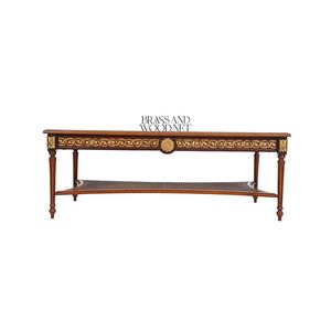 Mesa de Centro de Lujo con Incrustaciones de Latón Hechas a Mano y Estante de Mimbre para una Decoración Elegante de la Sala de Estar - Product Image 2