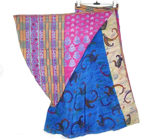 Vintage Blue Silk <b>Wrap</b> Maxi <b>Skirt</b> <b>Long</b> Boho Hippie Sari Style Girls Pleated Midi Festival Fit Free Size Knitted Women's <b>Skirt</b> - Product Image 1