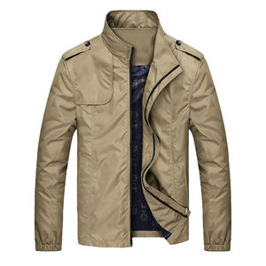 Chaqueta larga de algodón para hombre, abrigo cortavientos con cuello levantado, color sólido ligero - Product Image 1