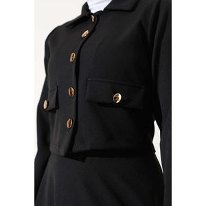 Gold <b>Buttoned</b> Skirted 2 Piece Set <b>Black</b> - Product Image 1