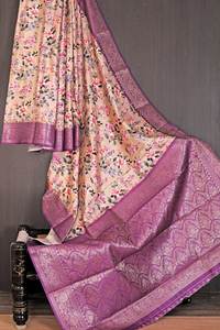 Saree ดีไซเนอร์ที่มีขอบการทอผ้าและการพิมพ์ที่ดีพร้อมกับ zari butti ขนาดเล็กที่สวยงามใช้ได้ทั้งส่าหรี - Product Image 2