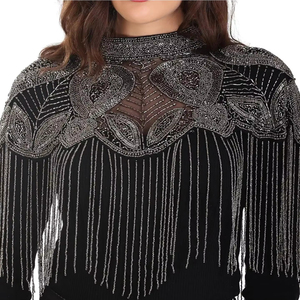 Robe de soirée élégante burlesque droite, mèches perlées, cape à paillettes, perles, broderie, tenue pour club festif - Product Image 5