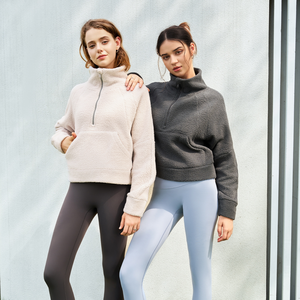 Sweat-shirt pour femme à col rond et demi-zip doublé en polaire tissée de couleur unie décontractée, nouvelle collection 2025 - Product Image 4