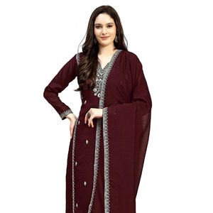Conjunto de Traje Salwar Étnico con Bordado de Seda Vichitra para Mujer Trendmalls, Color Granate G158, Kurta, Pantalón y Dupatta para Boda, Corte Regular, Estilo Indio - Product Image 1