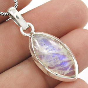 จี้925มูนสโตนสีรุ้งธรรมชาติสีน้ำเงินเข้มจี้เงินทำมือน้ำหนักเบา100% เครื่องประดับขายส่ง - Product Image 2