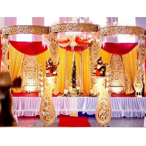 Mandap ไฟเบอร์กลาสสำหรับตกแต่งงานแต่งงานของชาวศรีลังกาชุดรูปแบบสีทองสไตล์อินเดียตอนใต้ของตกแต่งงานแต่งงาน - Product Image 1