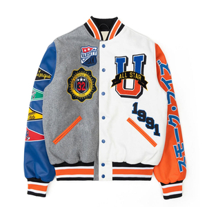 100% High Quality <b>Men's</b> Embroidery <b>Varsity</b> <b>Jackets</b> With Leather Sleeves Stand Collar And Letter Pattern For Winter - Product Image 6