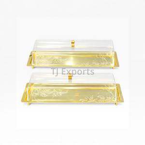 ที่เสิร์ฟช็อกโกแลตอะคริลิคใสสองชั้นพร้อมฐานสีทองสำหรับการจัดวางบนโต๊ะอย่างมีระดับ - Product Image 2