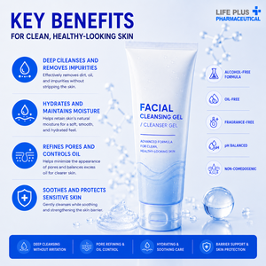 Gel nettoyant pour le visage, nettoyage en profondeur, gel à l'acide hyaluronique pour tous types de peaux, parfum frais - Product Image 3