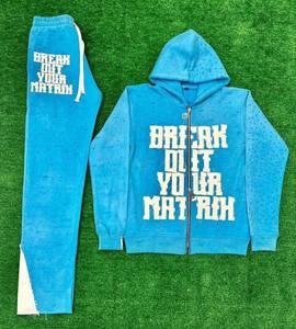 Survêtement de haute qualité 100% coton avec cordon de serrage, broderie délavée, surdimensionné, streetwear uni pour la saison hivernale - Product Image 3