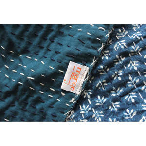 Mango Gifts Indigo Color Hand Block Printed <b>Kantha</b> Quilt <b>Throw</b> Summer Cotton Bedspread Queen Size Patchwork for Home Use - Product Image 5