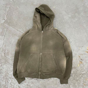 Venta al por mayor de algodón mezclado piedra lavada peso pesado Zip up con capucha hombres invierno Vintage Sun Faded Hoodie - Product Image 2