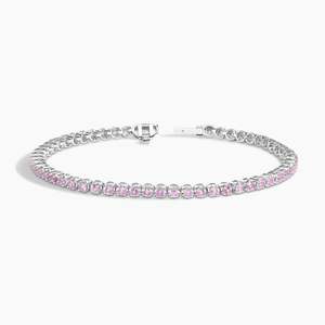 Zafiro Rosa corte redondo 14K oro blanco tenis certificado genuino zafiro tenis septiembre piedra de nacimiento pulsera regalo para ella - Product Image 2