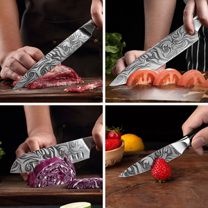 Vente en gros personnalisé de qualité supérieure OEM ODM service 5 pièces fait à la main en acier damas rose ensemble de couteaux de chef cuisine ambidextre - Product Image 5
