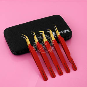 Pince à épiler russe Mega Volume durable Pince à cils à pointe en fibre Pince à épiler à isolation des cils à poignée diamantée Pointe à 90 degrés en acier inoxydable - Product Image 2