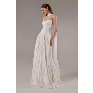 Silk <b>Pleated</b> <b>Skirt</b> Ivory <b>Satin</b> Corset Wedding Dress - Product Image 5