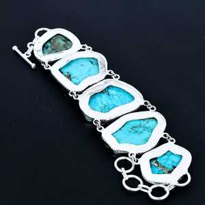 Rare Turquoise Gemstone Luxury <b>Charm</b> <b>Bracelet</b> Solid 925 Sterling <b>Silver</b> Handmade Bohemian Unisex Large Size GIA Certified Gifts - Product Image 2