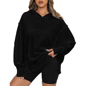 2025 ropa de otoño para mujer, suéter con capucha con logotipo personalizado para mujer, sudaderas informales con capucha de color sólido en blanco - Product Image 1