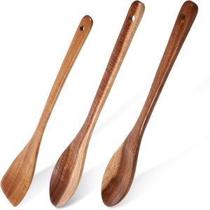 Natural Acacia Wood <b>Cooking</b> <b>Utensil</b> Set Long Handle <b>Wooden</b> Spoons Spatulas Nonstick Kitchen Tools EcoFriendly Durable Essential - Product Image 1