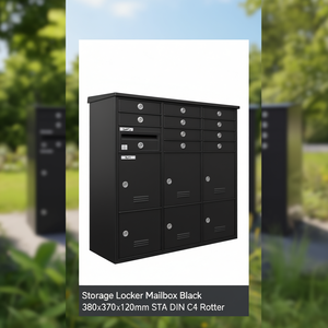 <b>Storage</b> Locker Mailbox Black 380x370x120mm STA DIN C4 Rottner - Product Image 3