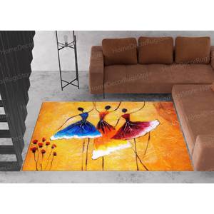 Tapis imprimé avec trois ballerines, grand tapis jaune pour chambre de fille, tapis en velours de luxe - Product Image 5