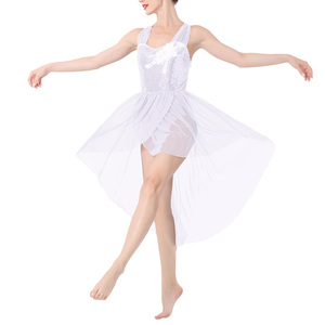 Vestido de Baile de Salón Negro Unisex con Bordado Blanco y Falda de Tul Asimétrica para Actuaciones de Adultos - Product Image 5