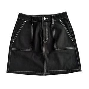 Vente en gros OEM 100% coton Jupe en jean Bouton de mode Jupes fendues irrégulières Taille haute Mi-longueur Sexy Denim Casual Femmes - Product Image 1