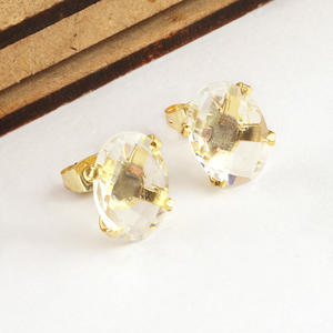 Affordable Cheapest Price <b>Stud</b> <b>Earring</b> Oval Shape Faceted clear Quartz <b>Earring</b> 18k Gold Plated Claw <b>Set</b> <b>Stud</b> <b>Earring</b> Women Gift - Product Image 3