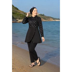 Traje de Baño Modesto con Falda y Cierre de Cremallera Frontal Negro, Tallas XS-XL, Estilo Islámico, Cintura Alta, Opciones de Logotipo Personalizado, Talla XL - Product Image 5
