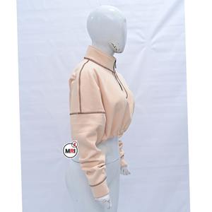 Sudadera lisa de manga larga y cuello redondo con logotipo personalizado bordado algodón polar tejido sudadera holgada para mujer - Product Image 5