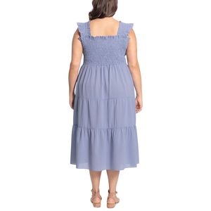 Abito Midi da Donna London Times Blu a Quadretti con Collo Quadrato, Vita Elasticizzata, Stile Elegante e Traspirante, Taglie XS-XL - Product Image 2