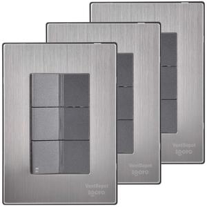 Placca Interruttore Singolo Modulo, MXIUR-003, 3 Pezzi, 2 Interruttori/Interruttore per Scale, 125-250VAC, 10A, 50/60Hz, Argento/Oxford, Acciaio - Product Image 1
