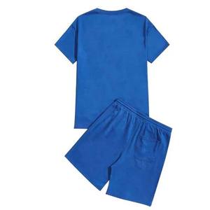 100% algodón poliéster Slim Fit manga corta cuello redondo Color azul conjunto doble camisetas y pantalones cortos conjuntos ropa de hombre de talla grande - Product Image 4