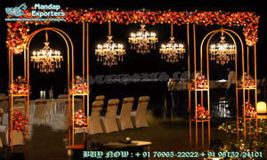 Astonishing Anniversary <b>Party</b> Function Stage Metal Arches Asian Engagement Stage Metal Frames English Wedding Decor <b>Backdrop</b> Set - Product Image 5
