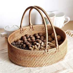 Panier de rangement en rotin au meilleur prix avec poignée annulaire, design multifonctionnel, moyen, écologique, pour servir des noix, des fruits, des collations - Product Image 5