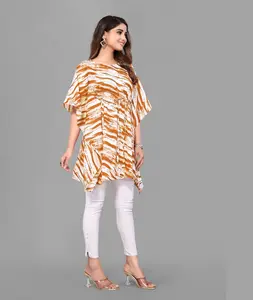 Индийский этнический стиль готовый Американский Креп кафтан с принтом дизайн работы и большой размер доступен для женщин Повседневная одежда Топ
