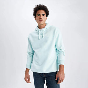 Pull-over thermique à capuche pour hommes, design décontracté, tissu en molleton de coton et de polyester uni, épaule ample imprimée de logo personnalisé - Product Image 3